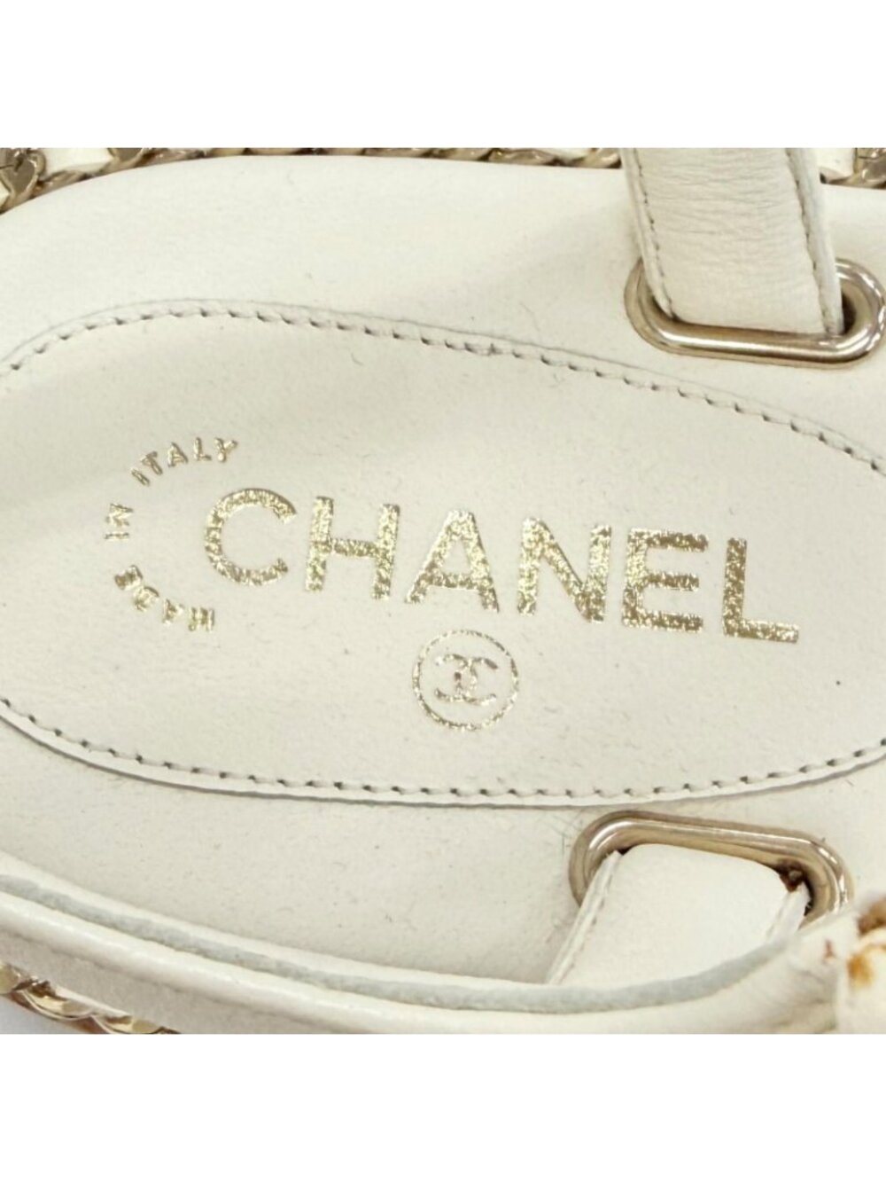 Chanel CC Logo Chain Strap Cork Sole Leather Sandals Ivory 38 Recommended - Picture 9 of 11
